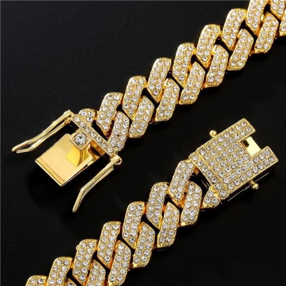 Iced Out Cuban Link Chain | 14mm Bling Rhinestone Necklace or Bracelet | Hip Hop - Picture 2 of 3